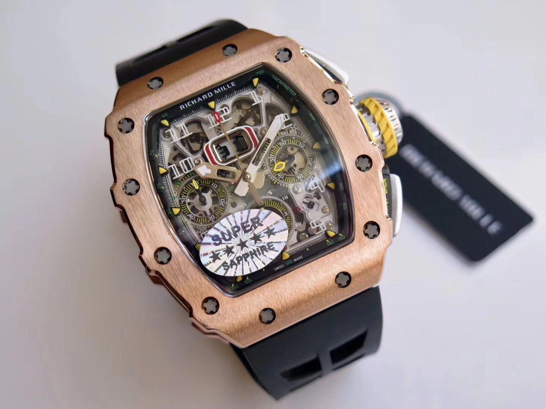 Richard Mille RM11-03 Oro rosa 1:1 Best Edition KV KU+ Factory Correa negra