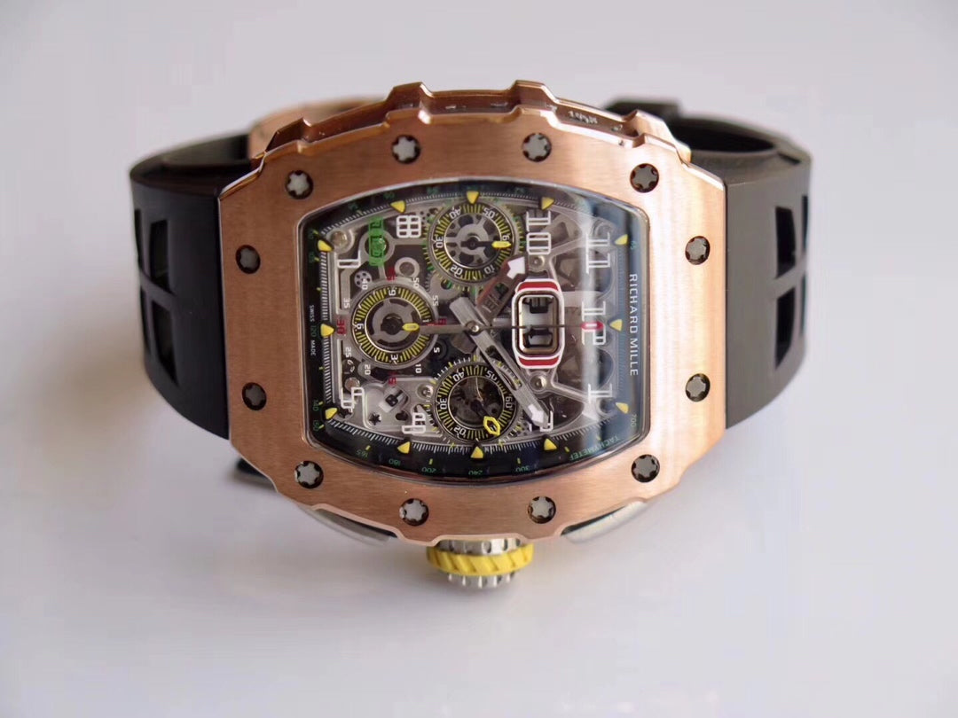Richard Mille RM11-03 Oro rosa 1:1 Best Edition KV KU+ Factory Correa negra