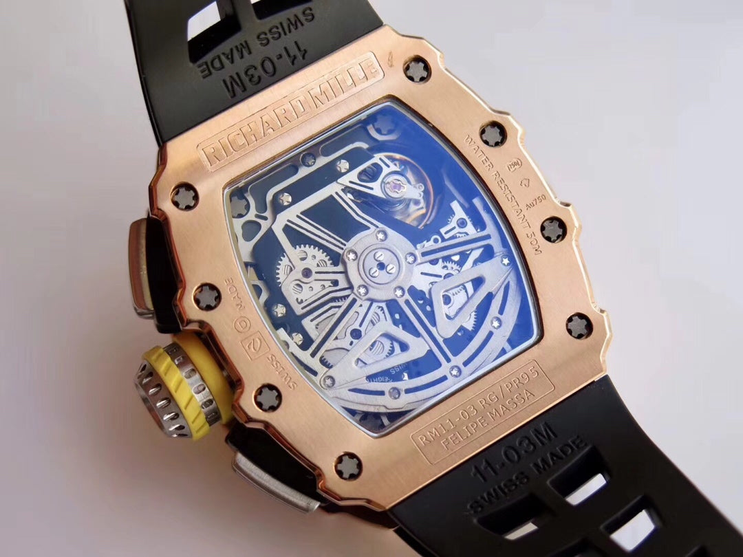 Richard Mille RM11-03 Oro rosa 1:1 Best Edition KV KU+ Factory Correa negra