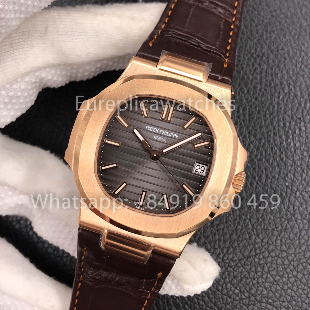 Patek Philippe Nautilus 5711R-001 Rose Gold 1:1 Best Clone 3K Factory Newest Version Leather Strap