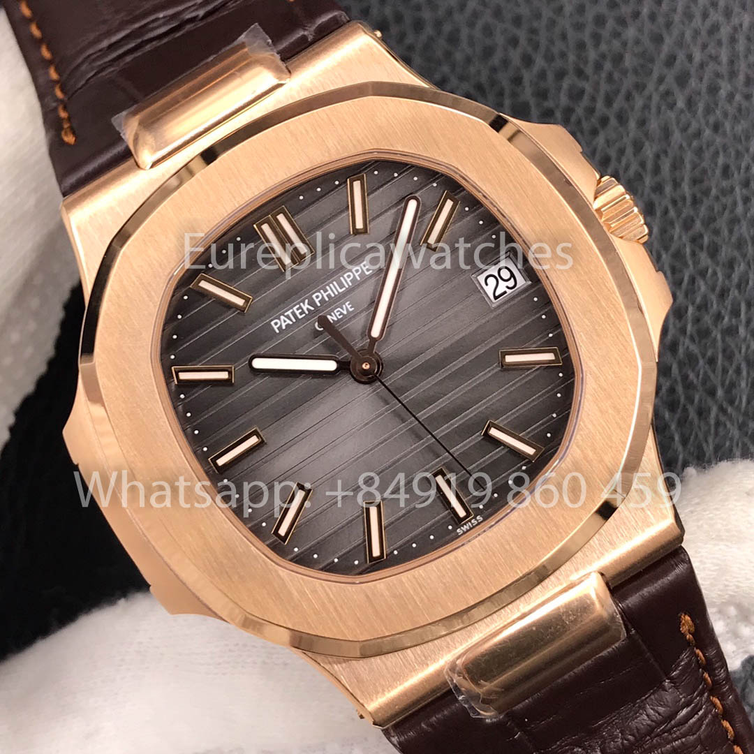 Patek Philippe Nautilus 5711R-001 Rose Gold 1:1 Best Clone 3K Factory Newest Version Leather Strap