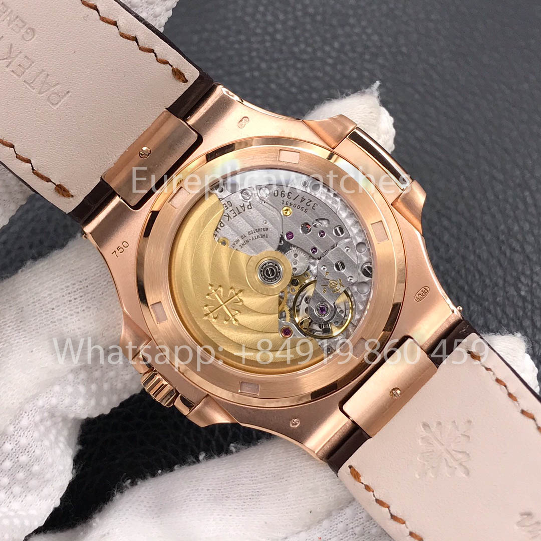 Patek Philippe Nautilus 5711R-001 Rose Gold 1:1 Best Clone 3K Factory Newest Version Leather Strap