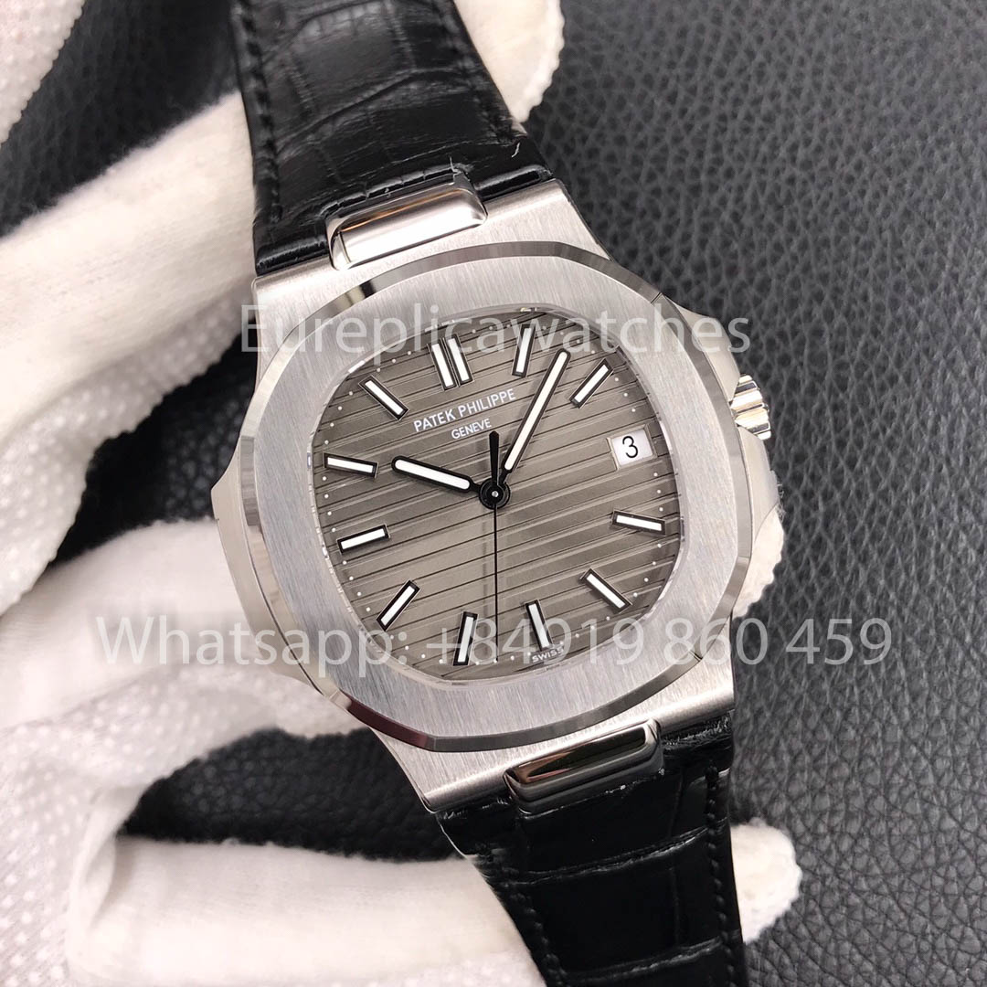 Patek Philippe Nautilus 5711G-001 Grey Dial 1:1 Best Clone 3K Factory Newest Version Leather Strap