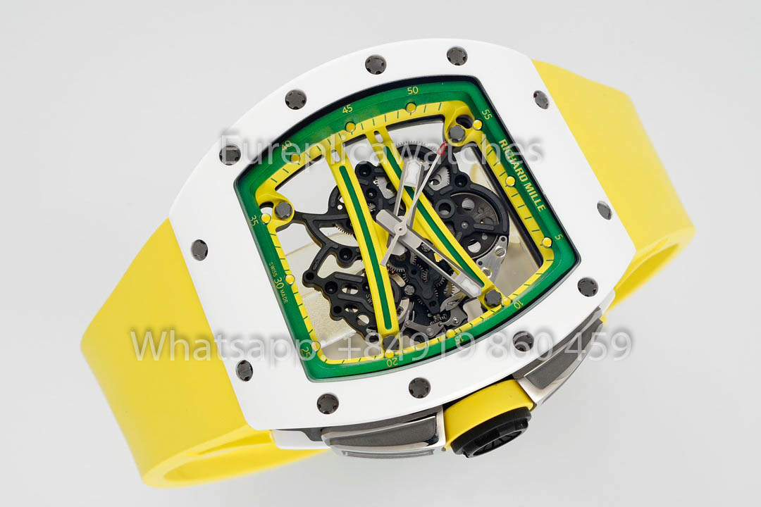 Richard Mille RM061 TZP-N Cerámica blanca 1:1 Mejor clon ZF Factory Correa amarilla