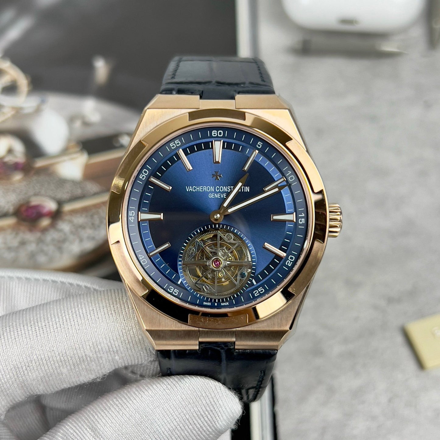 Vacheron Constantin Overseas Tourbillon 6000V/110R-B733 1:1 Best Edition BBR Cinturino blu di fabbrica