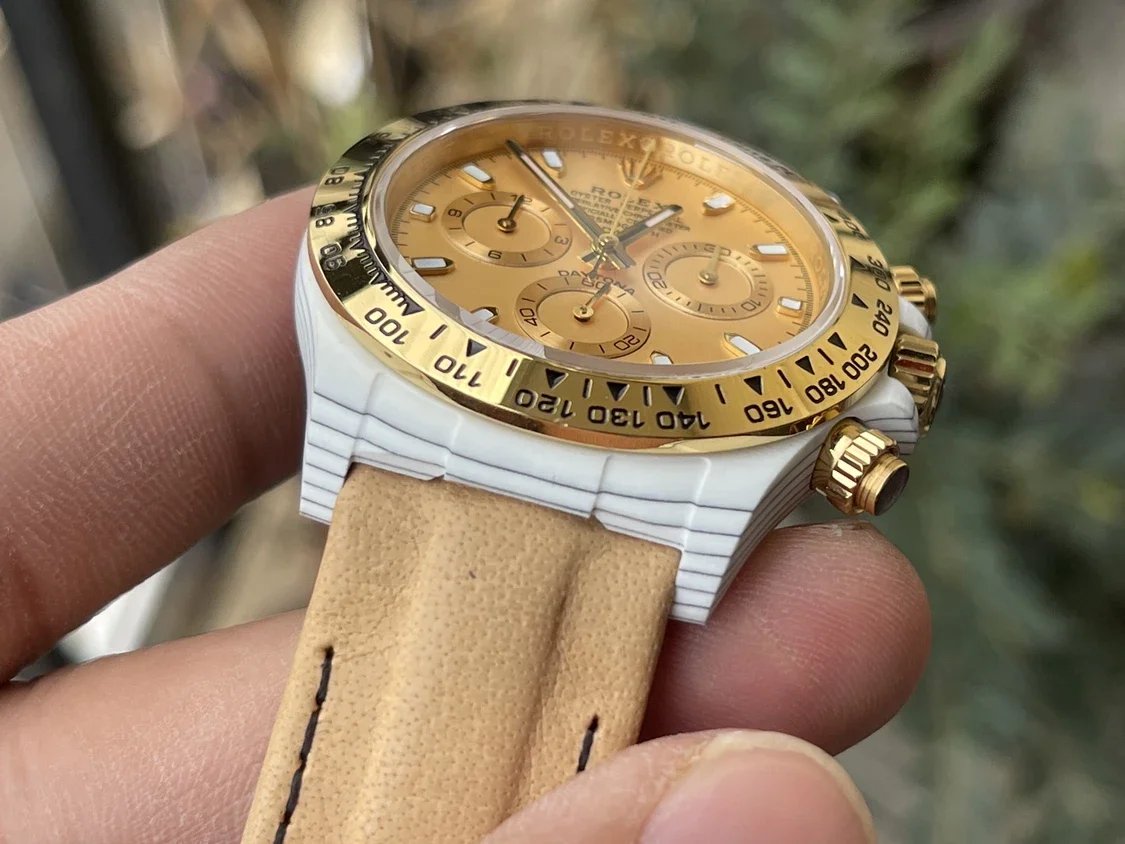 【Movimiento 4130 Versión modificada DIW】 Caja de fibra de carbono con esfera amarilla de la serie Rolex Cosmograph Daytona