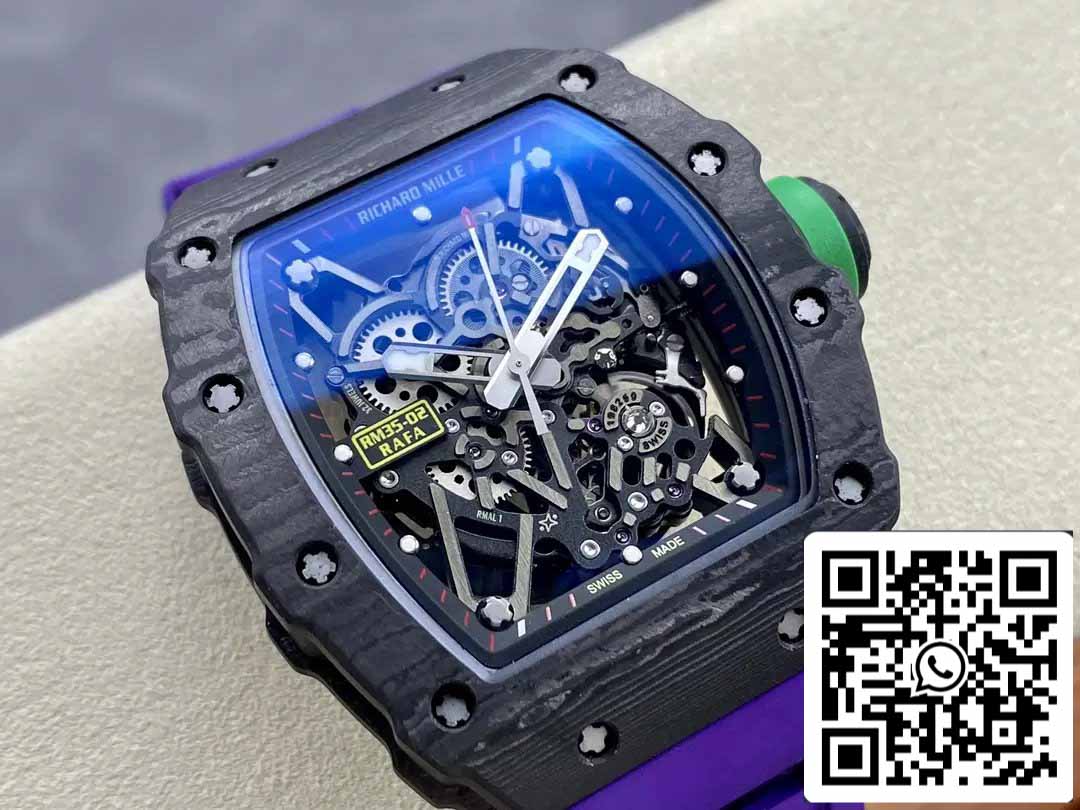 Richard Mille RM035-02 T+ Factory 1:1 Best Edition Caja de fibra de carbono Correa de caucho violeta 