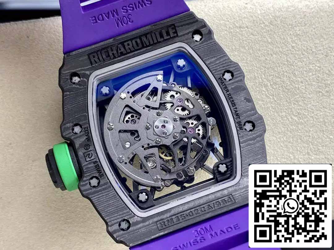 Richard Mille RM035-02 T+ Factory 1:1 Best Edition Caja de fibra de carbono Correa de caucho violeta 