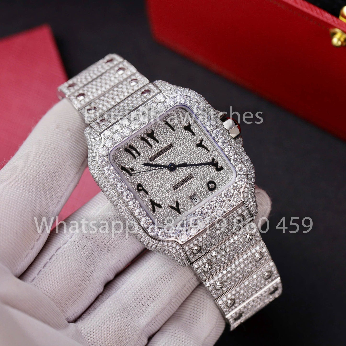Santos De Cartier Moissanite Iced Out Watch Square Dial  1:1 Best Clone