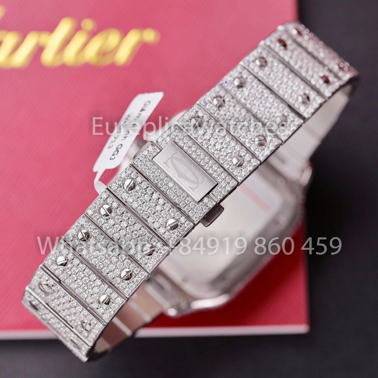 Santos De Cartier Moissanite Iced Out Watch Square Dial  1:1 Best Clone