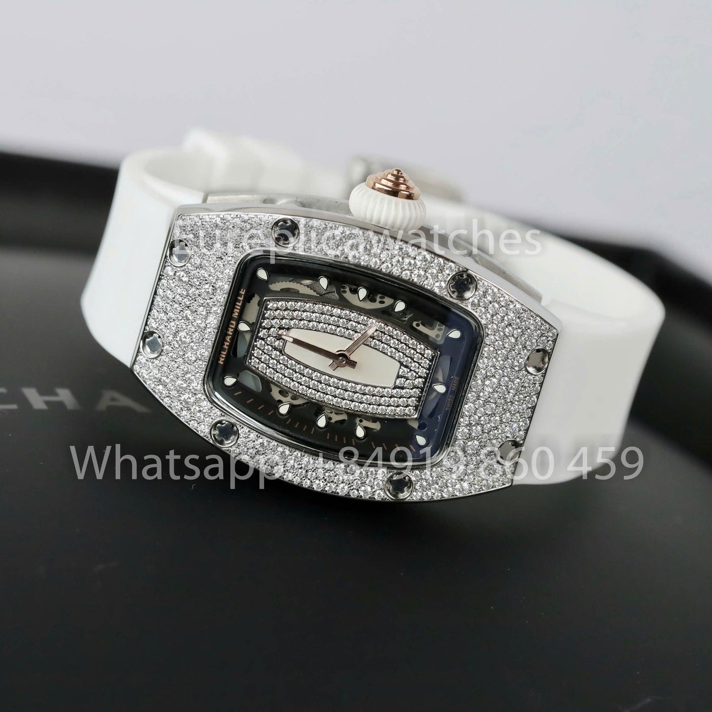 Richard Mille RM 07-01 1:1 Mejor clon RM de fábrica, piedra moissanita personalizada, correa blanca