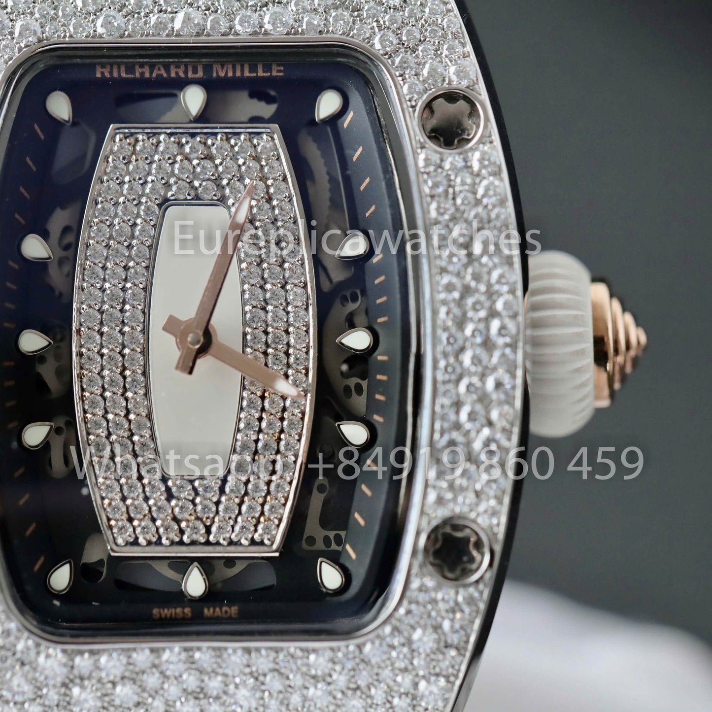 Richard Mille RM 07-01 1:1 Mejor clon RM de fábrica, piedra moissanita personalizada, correa blanca