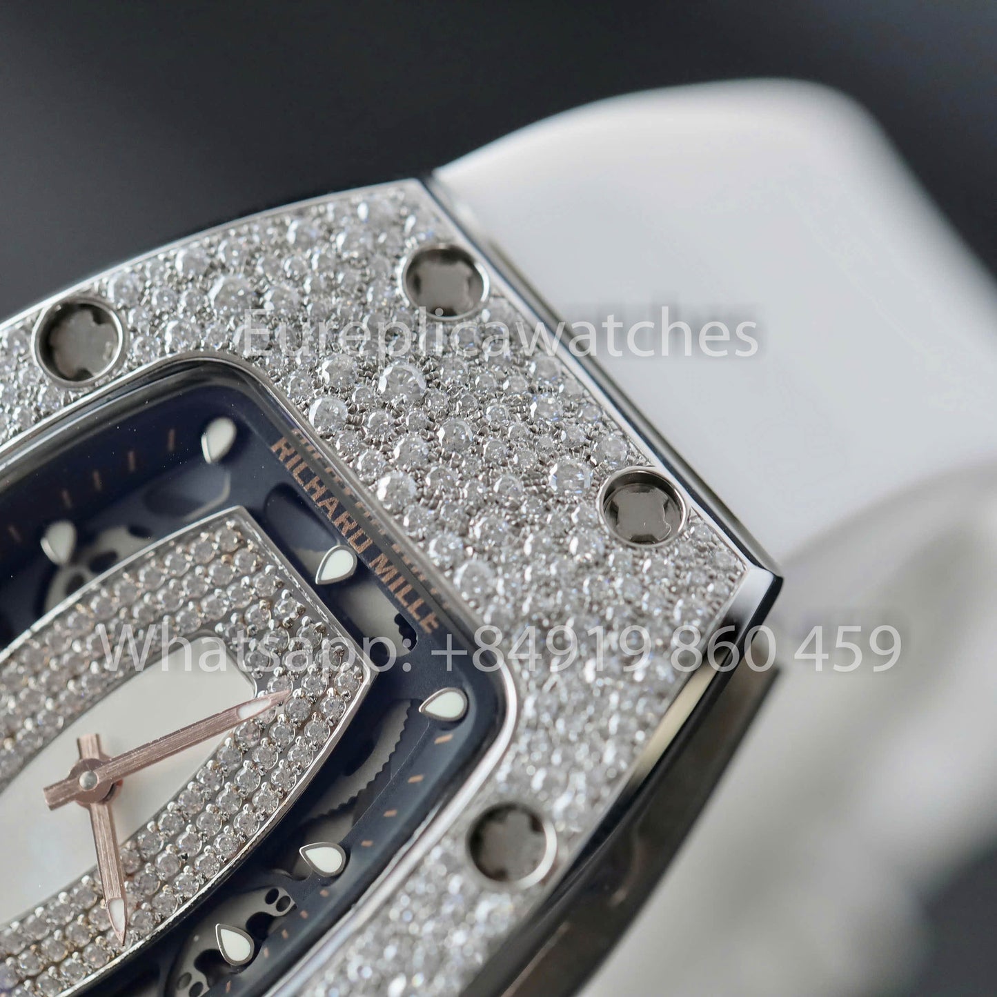 Richard Mille RM 07-01 1:1 Mejor clon RM de fábrica, piedra moissanita personalizada, correa blanca